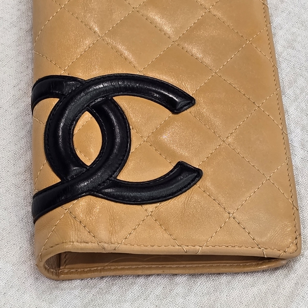Chanel Cambon Long Leather Wallet Beige Black CC Passport Travel Yen Case Clutch - Picture 13 of 16